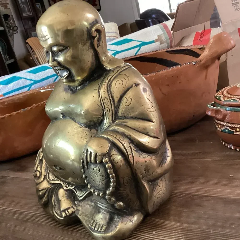 Old Antique Brass Tibetan Buddha statue.Approximately 11 X 8 X 6 And 6 Pounds